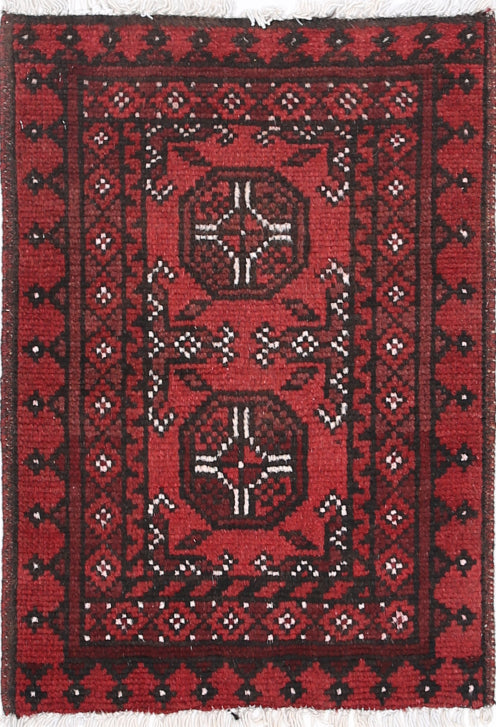 Ivory Hand-Knotted Afghan Tribal Geometric Wool Rug - 1'6" x 2'2"