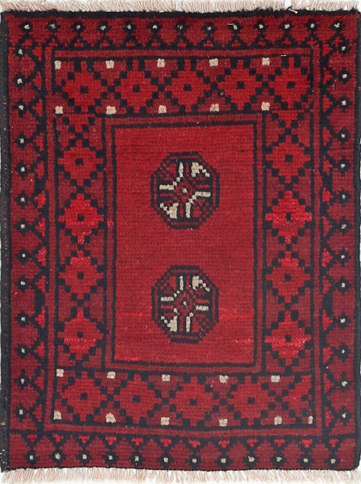 Ivory Hand-Knotted Afghan Tribal Geometric Wool Rug - 1'7" x 2'1"