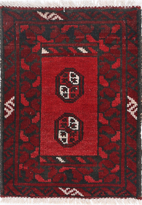 Ivory Hand-Knotted Afghan Tribal Geometric Wool Rug - 1'6" x 2'1"