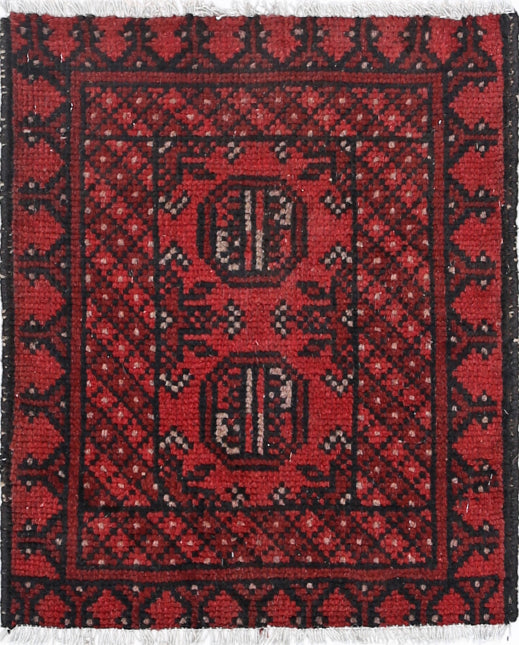 Ivory Hand-Knotted Afghan Tribal Geometric Wool Rug - 1'7" x 1'11"