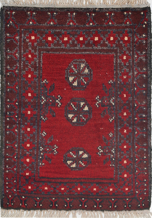 Ivory Hand-Knotted Afghan Tribal Geometric Wool Rug - 1'9" x 2'3"