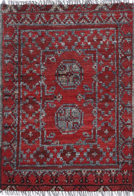 Ivory Hand-Knotted Afghan Tribal Geometric Wool Rug - 1'5" x 2'1"