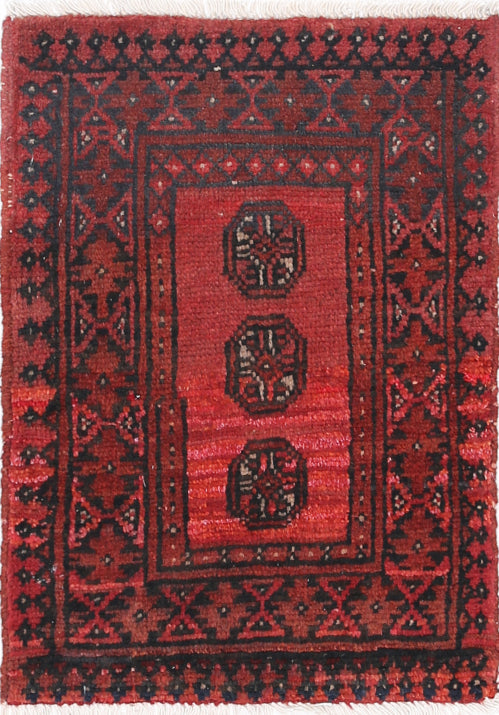 Ivory Hand-Knotted Afghan Tribal Geometric Wool Rug - 1'6" x 2'2"