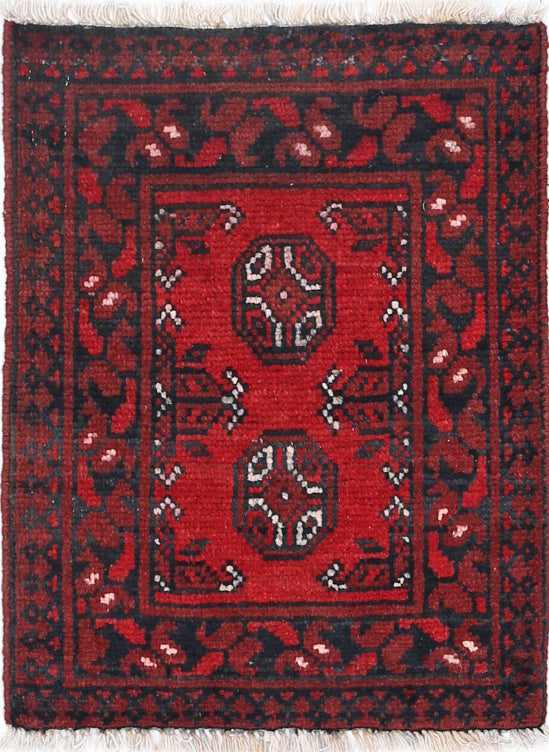 Ivory Hand-Knotted Afghan Tribal Geometric Wool Rug - 1'7" x 2'2"