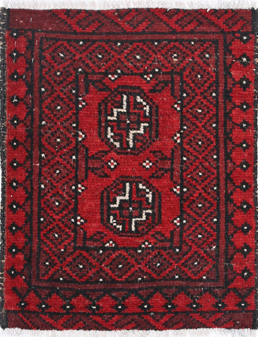 Ivory Hand-Knotted Afghan Tribal Geometric Wool Rug - 1'6" x 2'0"