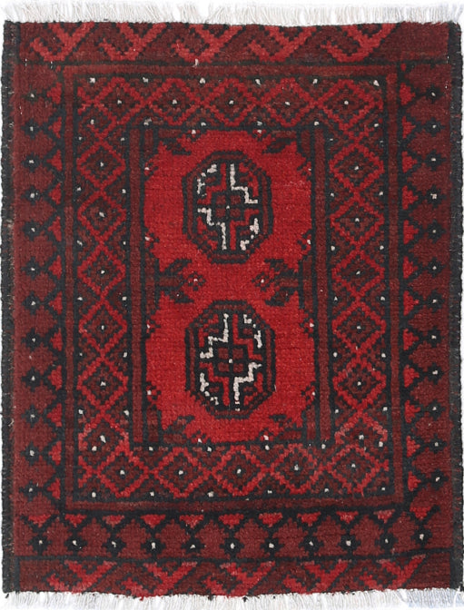 Ivory Hand-Knotted Afghan Tribal Geometric Wool Rug - 1'7" x 2'1"