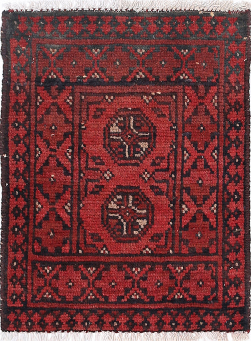 Ivory Hand-Knotted Afghan Tribal Geometric Wool Rug - 1'5" x 2'0"