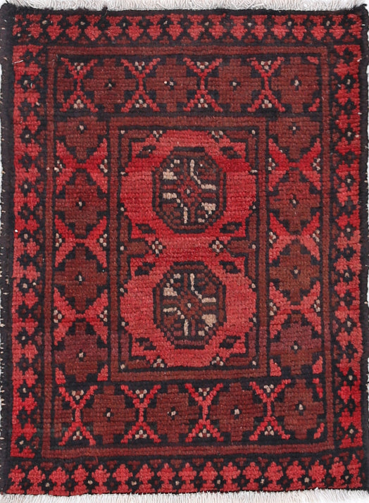 Ivory Hand-Knotted Afghan Tribal Geometric Wool Rug - 1'5" x 2'2"