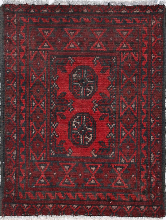 Ivory Hand-Knotted Afghan Tribal Geometric Wool Rug - 1'7" x 2'2"