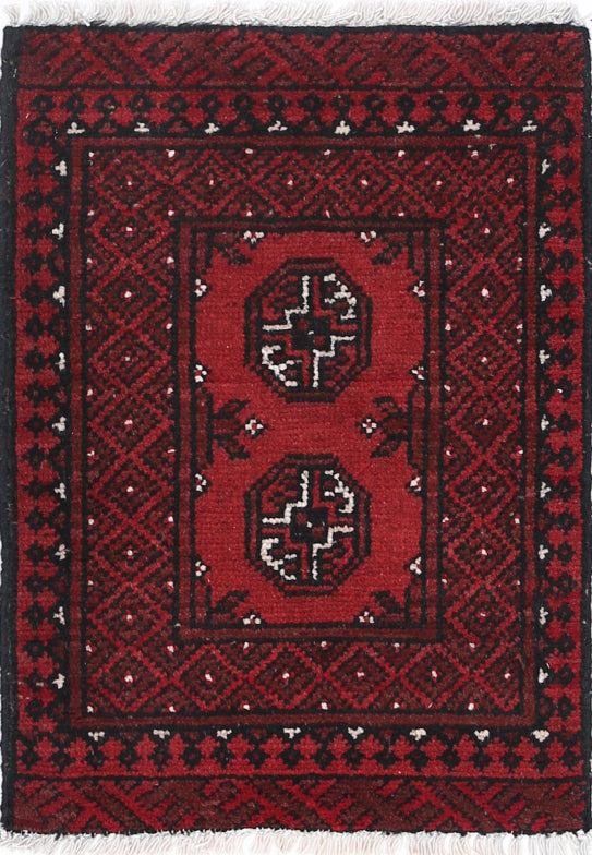 Ivory Hand-Knotted Afghan Tribal Geometric Wool Rug - 1'8" x 2'3"