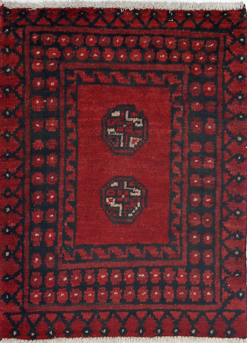 Ivory Hand-Knotted Afghan Tribal Geometric Wool Rug - 1'7" x 2'1"