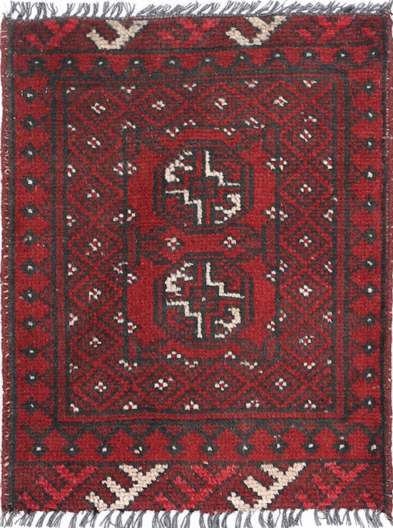 Ivory Hand-Knotted Afghan Tribal Geometric Wool Rug - 1'6" x 2'1"