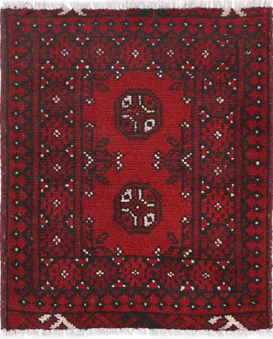 Ivory Hand-Knotted Afghan Tribal Geometric Wool Rug - 1'7" x 2'0"