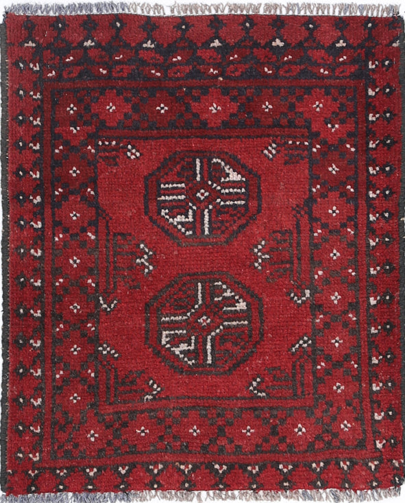 Ivory Hand-Knotted Afghan Tribal Geometric Wool Rug - 1'9" x 2'2"