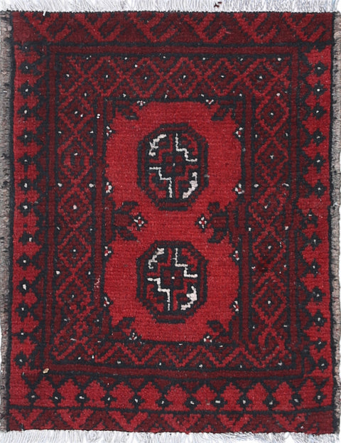 Ivory Hand-Knotted Afghan Tribal Geometric Wool Rug - 1'6" x 2'0"