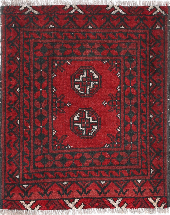 Ivory Hand-Knotted Afghan Tribal Geometric Wool Rug - 1'10" x 2'3"