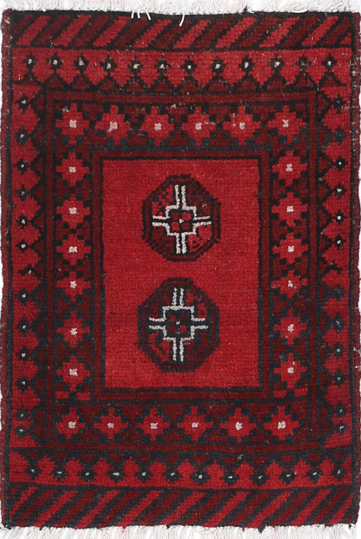 Ivory Hand-Knotted Afghan Tribal Geometric Wool Rug - 1'5" x 2'3"