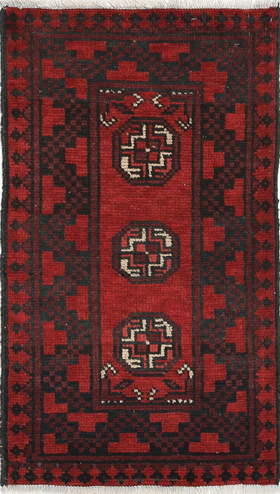 Ivory Hand-Knotted Afghan Tribal Geometric Wool Rug - 1'8" x 3'1"