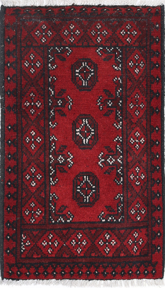Ivory Hand-Knotted Afghan Tribal Geometric Wool Rug - 1'8" x 2'10"
