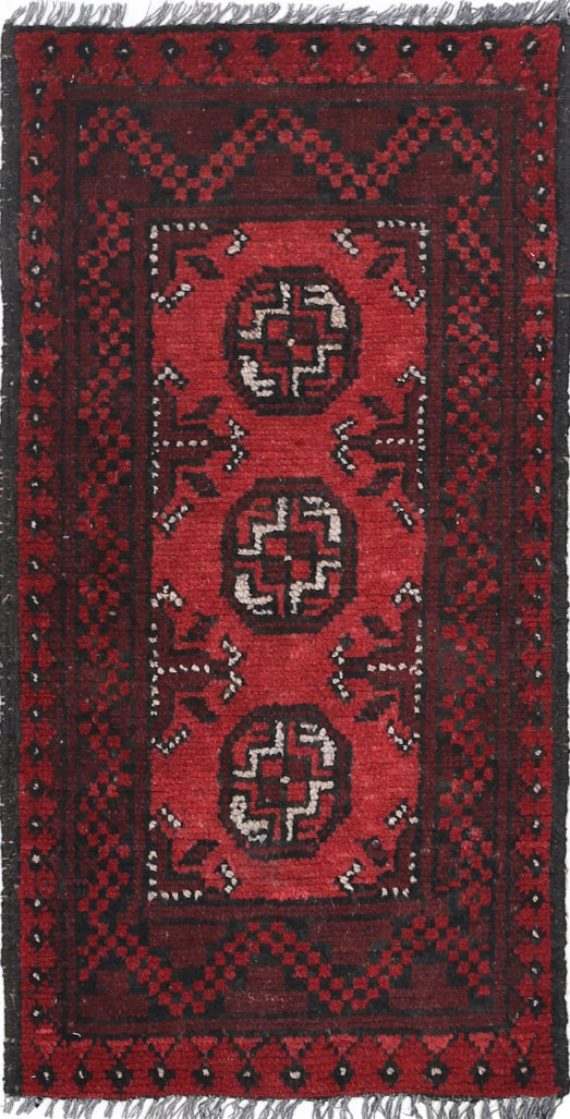 Ivory Hand-Knotted Afghan Tribal Geometric Wool Rug - 1'5" x 3'2"