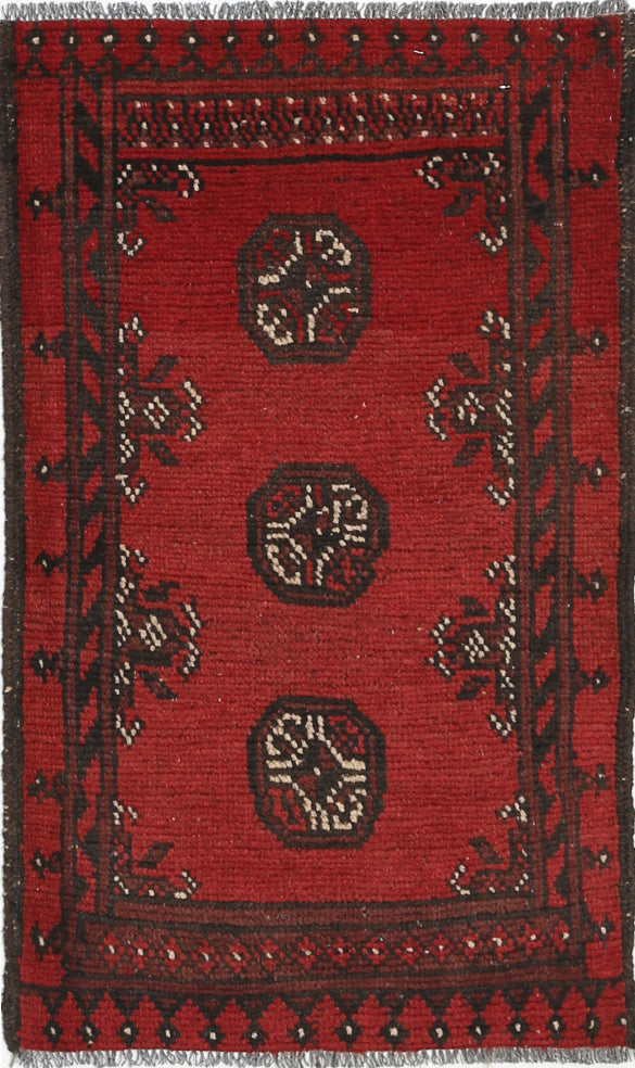 Ivory Hand-Knotted Afghan Tribal Geometric Wool Rug - 1'7" x 2'11"