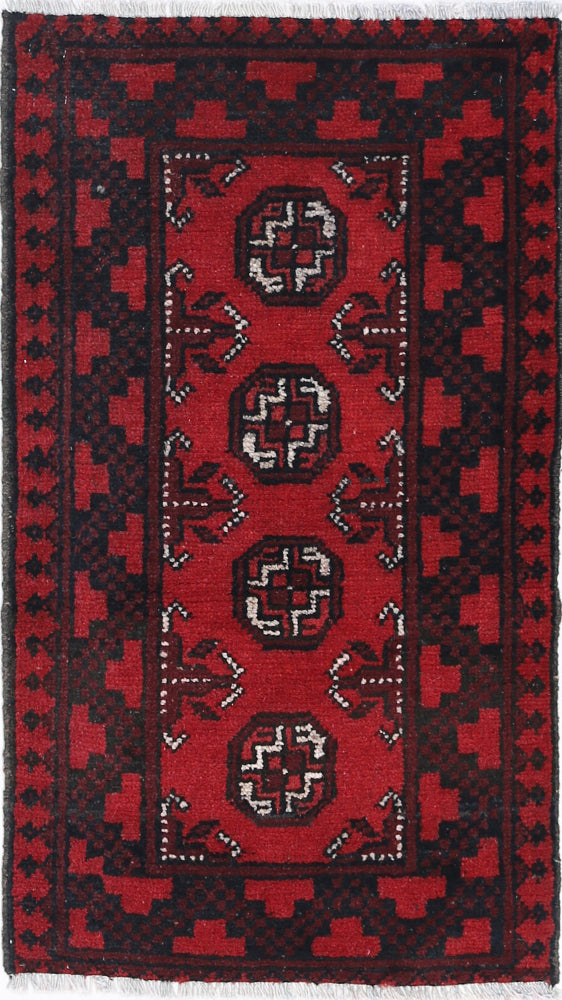 Ivory Hand-Knotted Afghan Tribal Geometric Wool Rug - 1'8" x 3'1"