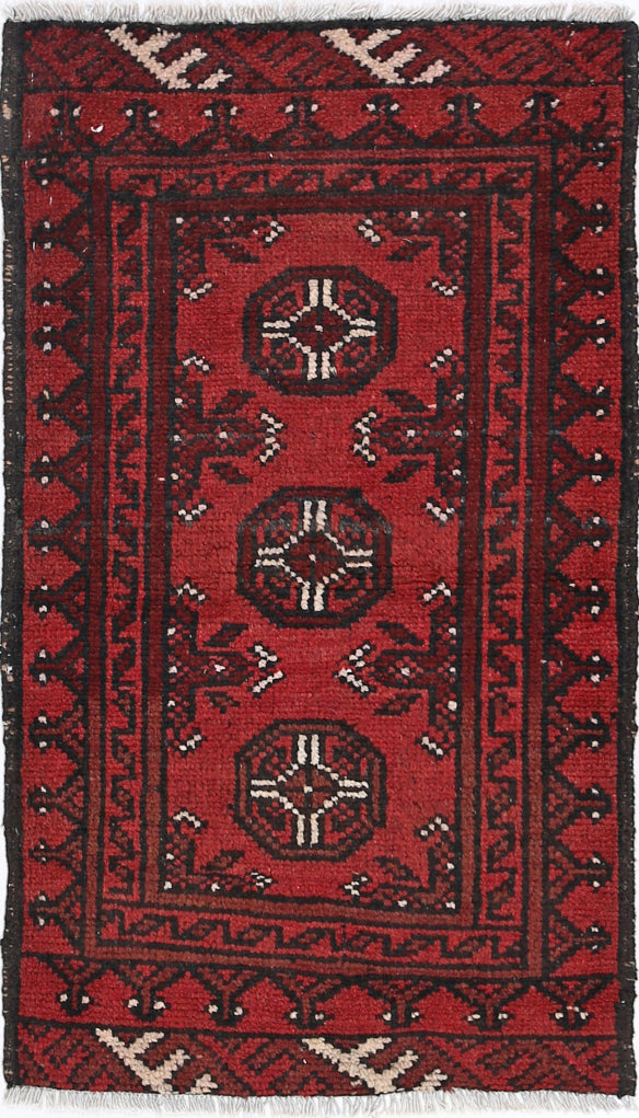 Ivory Hand-Knotted Afghan Tribal Geometric Wool Rug - 1'7" x 3'0"