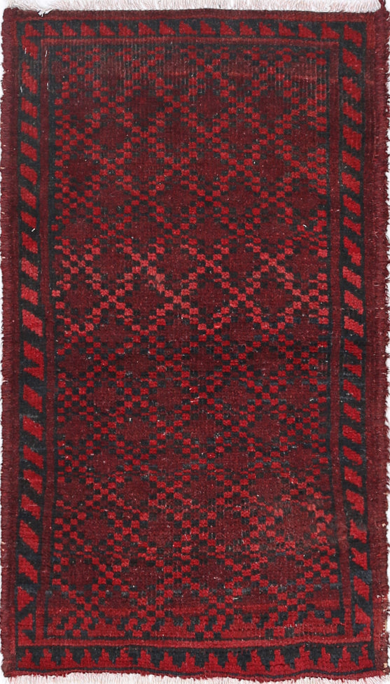 Ivory Hand-Knotted Afghan Tribal Geometric Wool Rug - 1'5" x 2'11"