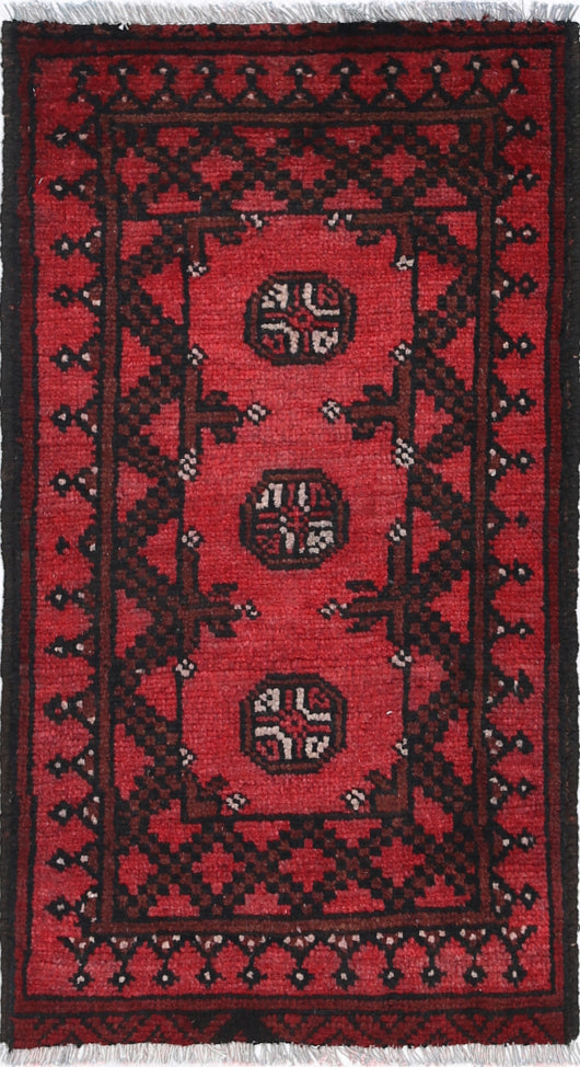 Ivory Hand-Knotted Afghan Tribal Geometric Wool Rug - 1'6" x 2'10"