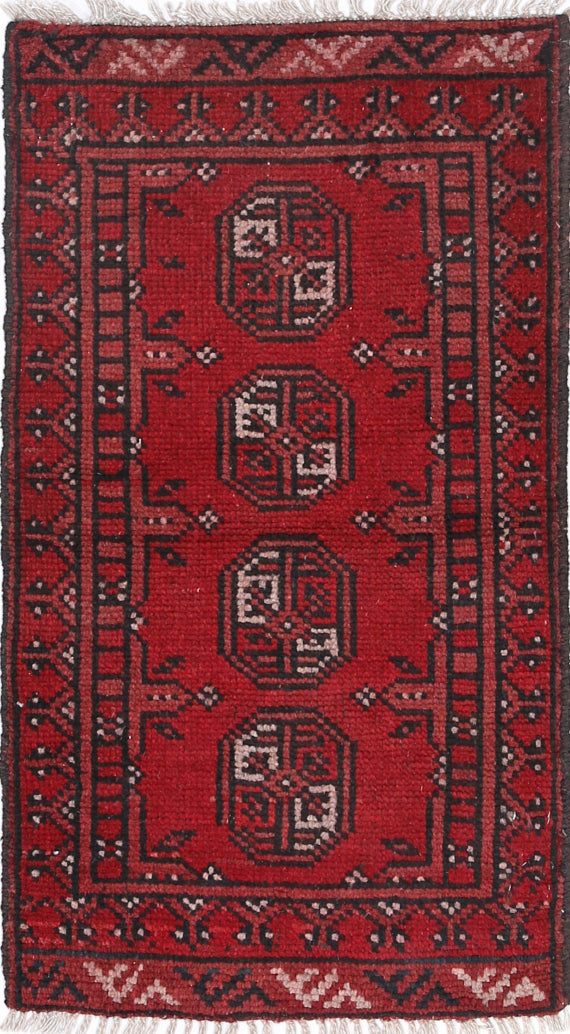 Ivory Hand-Knotted Afghan Tribal Geometric Wool Rug - 1'7" x 3'0"