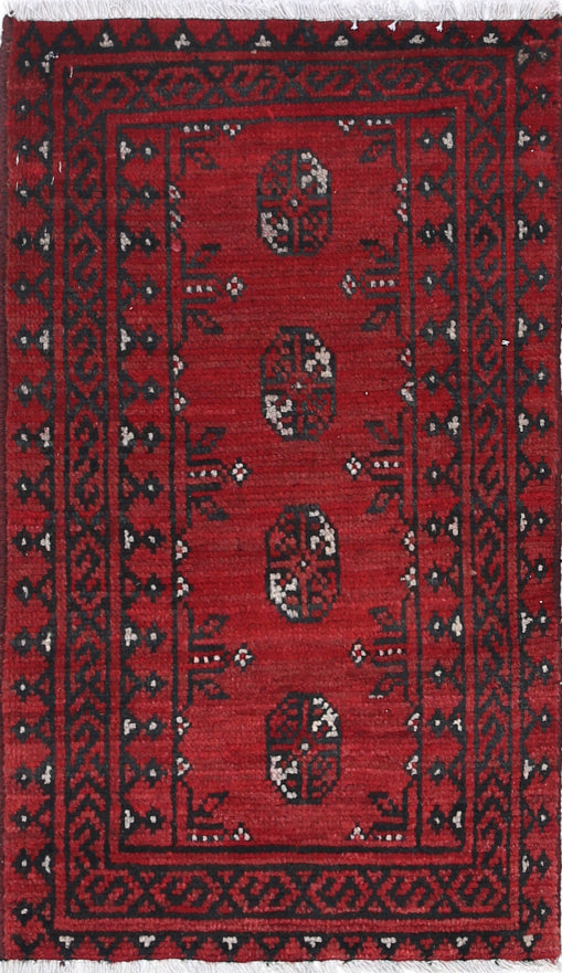 Ivory Hand-Knotted Afghan Tribal Geometric Wool Rug - 1'6" x 2'8"