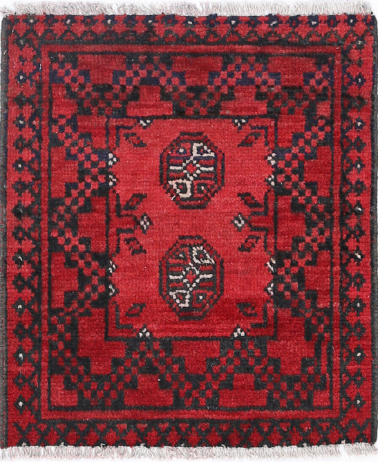 Ivory Hand-Knotted Afghan Tribal Geometric Wool Rug - 1'7" x 1'11"