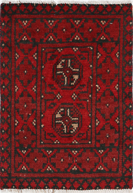 Ivory Hand-Knotted Afghan Tribal Geometric Wool Rug - 1'5" x 2'0"