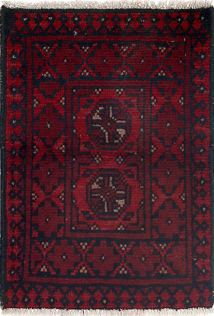 Ivory Hand-Knotted Afghan Tribal Geometric Wool Rug - 1'5" x 2'0"