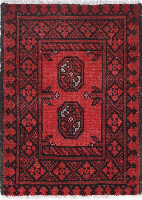 Ivory Hand-Knotted Afghan Tribal Geometric Wool Rug - 1'6" x 2'3"