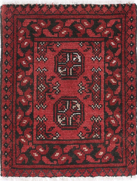 Ivory Hand-Knotted Afghan Tribal Geometric Wool Rug - 1'7" x 2'1"