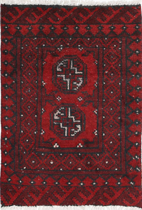 Ivory Hand-Knotted Afghan Tribal Geometric Wool Rug - 1'6" x 2'1"