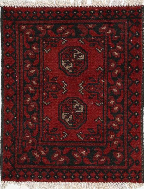 Ivory Hand-Knotted Afghan Tribal Geometric Wool Rug - 1'8" x 2'1"