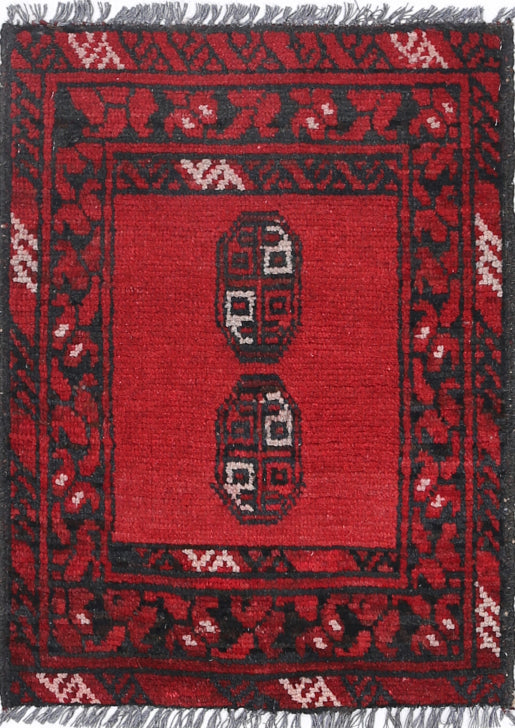 Ivory Hand-Knotted Afghan Tribal Geometric Wool Rug - 1'6" x 2'1"