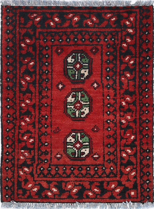 Ivory Hand-Knotted Afghan Tribal Geometric Wool Rug - 1'6" x 2'1"