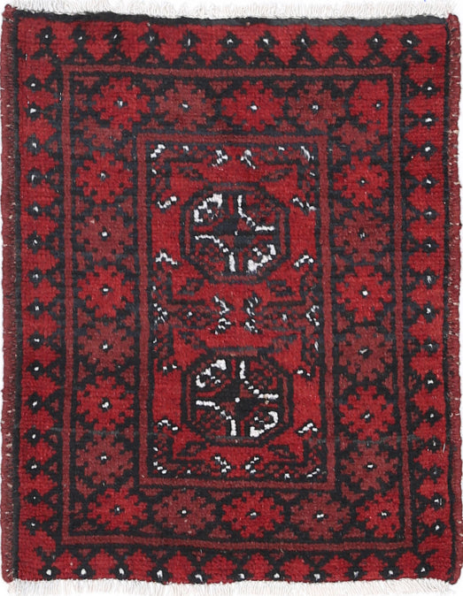 Ivory Hand-Knotted Afghan Tribal Geometric Wool Rug - 1'7" x 2'1"