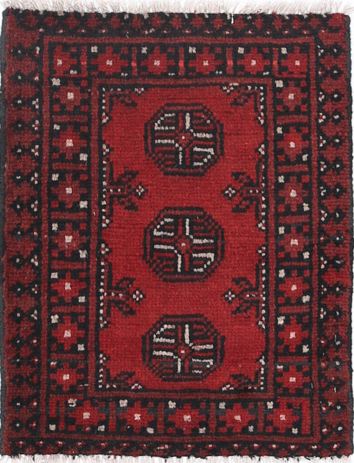 Ivory Hand-Knotted Afghan Tribal Geometric Wool Rug - 1'6" x 2'1"