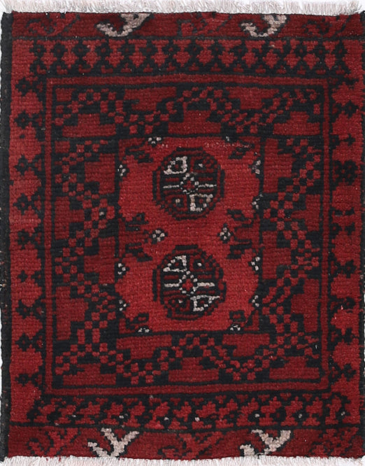 Ivory Hand-Knotted Afghan Tribal Geometric Wool Rug - 1'6" x 2'0"