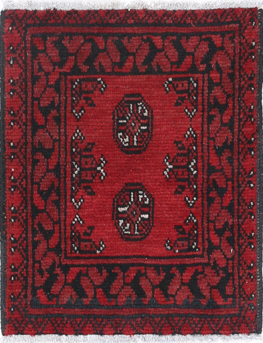 Ivory Hand-Knotted Afghan Tribal Geometric Wool Rug - 1'7" x 2'0"