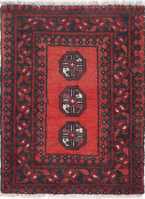 Ivory Hand-Knotted Afghan Tribal Geometric Wool Rug - 1'7" x 2'2"