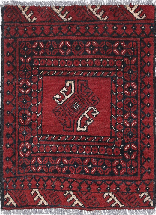 Ivory Hand-Knotted Afghan Tribal Geometric Wool Rug - 1'7" x 2'2"