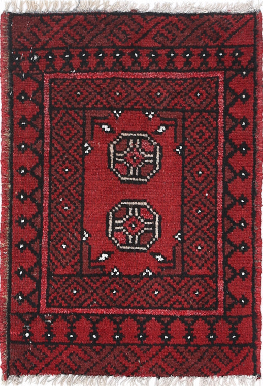 Ivory Hand-Knotted Afghan Tribal Geometric Wool Rug - 1'6" x 2'2"