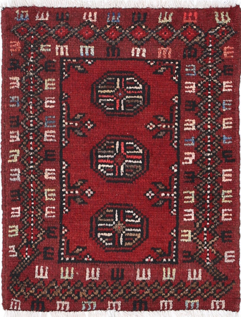 Ivory Hand-Knotted Afghan Tribal Geometric Wool Rug - 1'6" x 2'0"