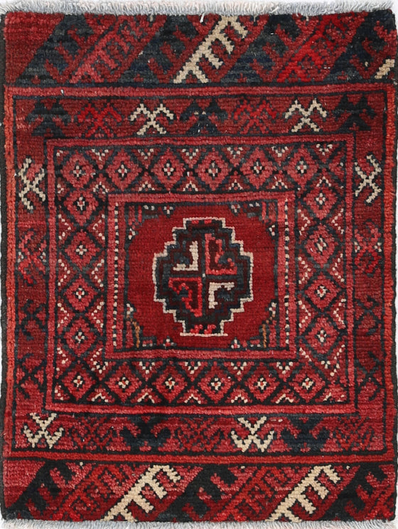 Ivory Hand-Knotted Afghan Tribal Geometric Wool Rug - 1'8" x 2'1"