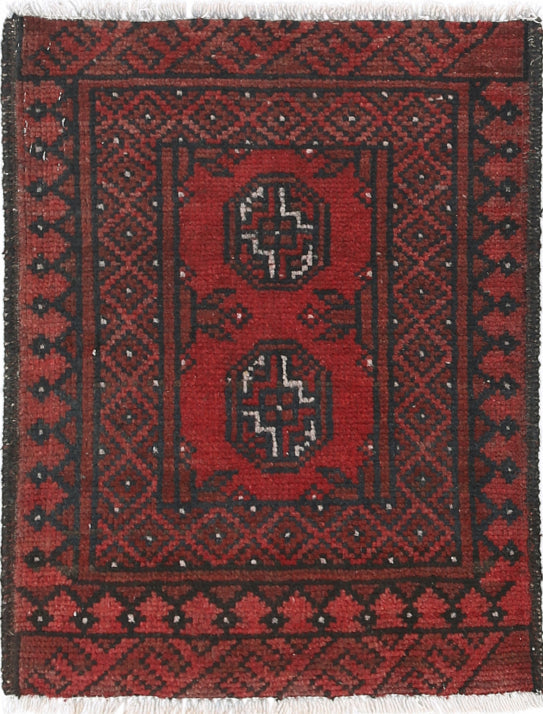 Ivory Hand-Knotted Afghan Tribal Geometric Wool Rug - 1'8" x 2'2"